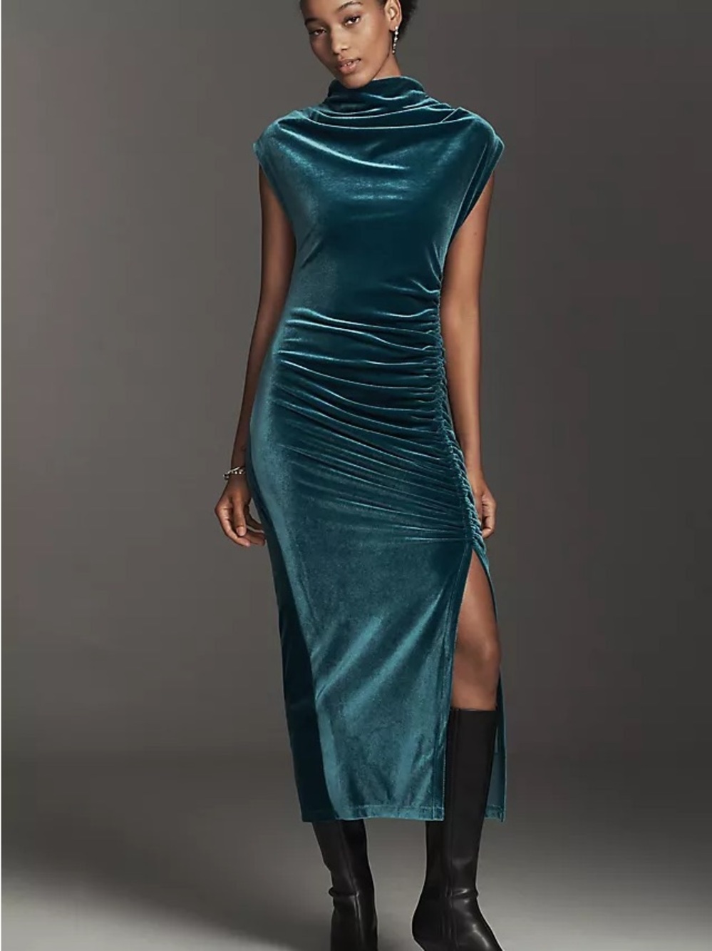 Anthropologie Teal Velvet Cowl Maya Dress